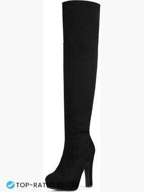 Chunky High Heel Over The Knee Boots Platform Stretch Suede Block Y2K